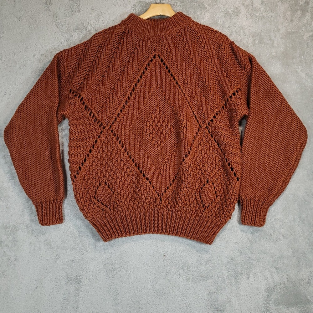 Vintage Forum Sweater Womens Large Brown Handknit Sweater Acrylic 80s / 90s Fall